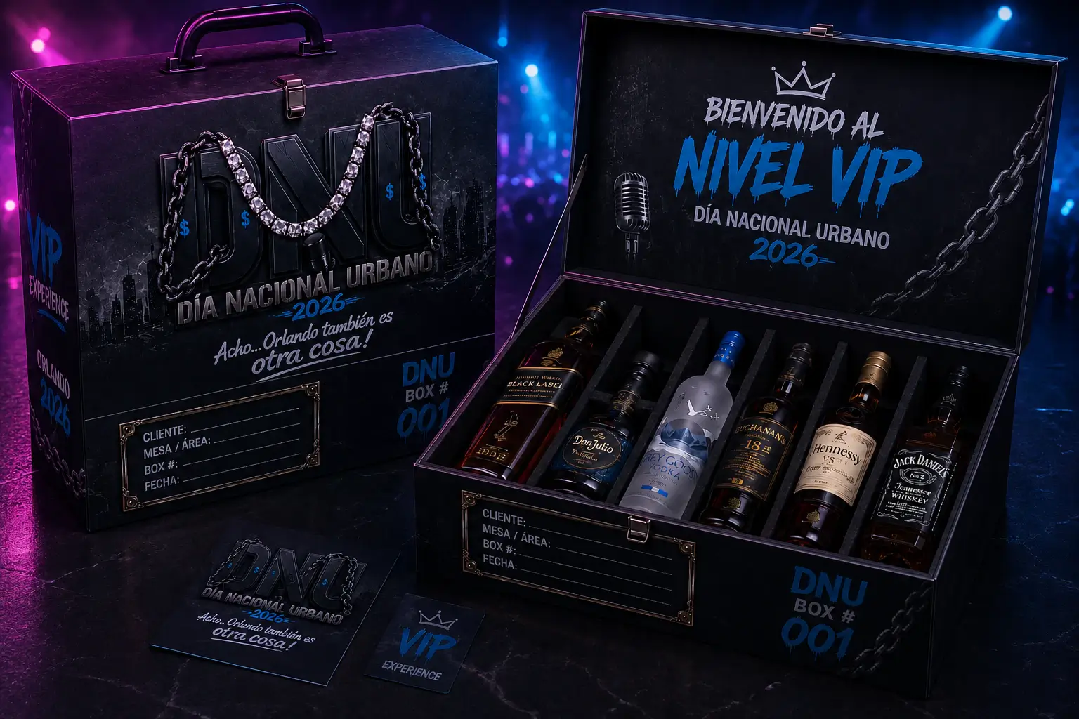 DNU VIP Box — personalized keepsake case with premium bottle